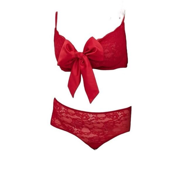Torrid Womens 2X Bra 3X Cheeky Panty Red Bow Set Underwire Lingerie Open Back - Picture 1 of 10